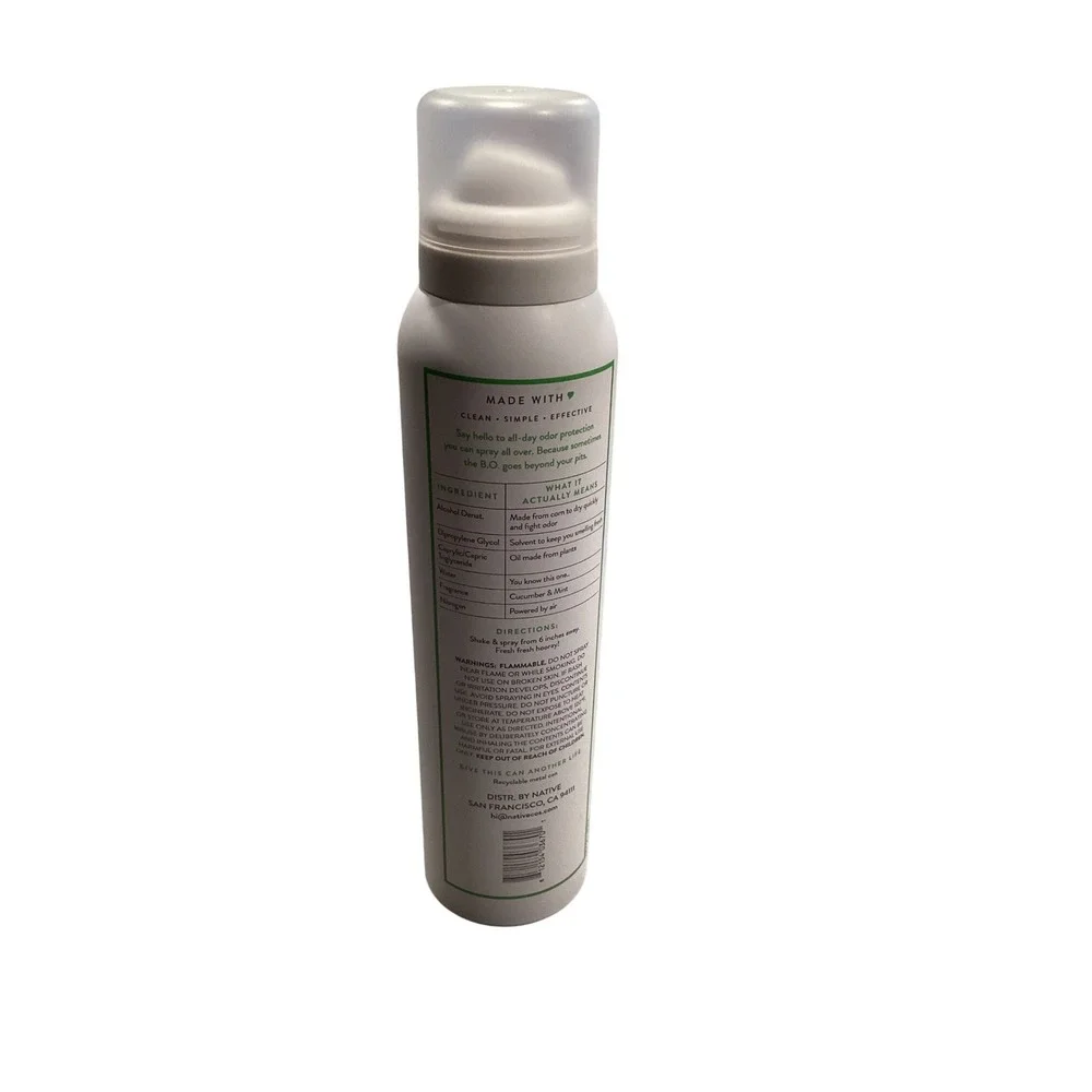 Native Cucumber‎ & Mint Deodorant & Body Spray Aluminum Free 3.5 oz 99g Aerosol